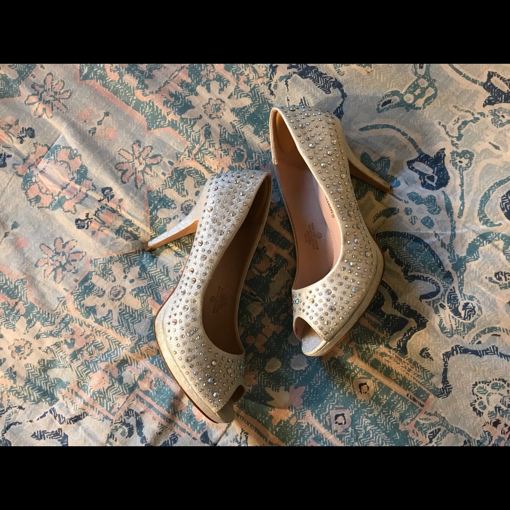 Silver open toe heels